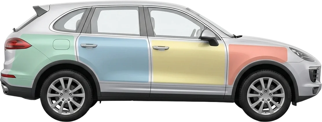 Visualisierung: SUV mit markierten Flächen für Partnerlogos